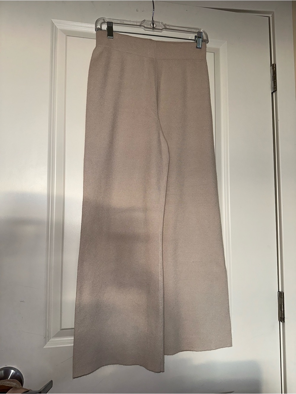 Sioni Wide-Leg Knit Pants in Light Beige